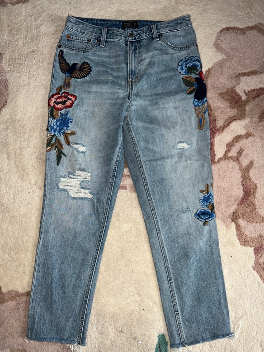 Abercrombie & Fitch Light Blue Embroidered “Annie Girlfriend” Jeans
